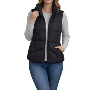 SJB Active Black Down Puffer Vest Quilted Zip Front Layering Winter Women's S